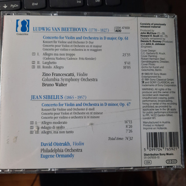 Ludwig van Beethoven - Jean Sibelius , Zino Francescatti , David Oistrach , Bruno Walter , Eugene Ormandy - Violin Concertos | Sony Classical (SBK 47659) - 3
