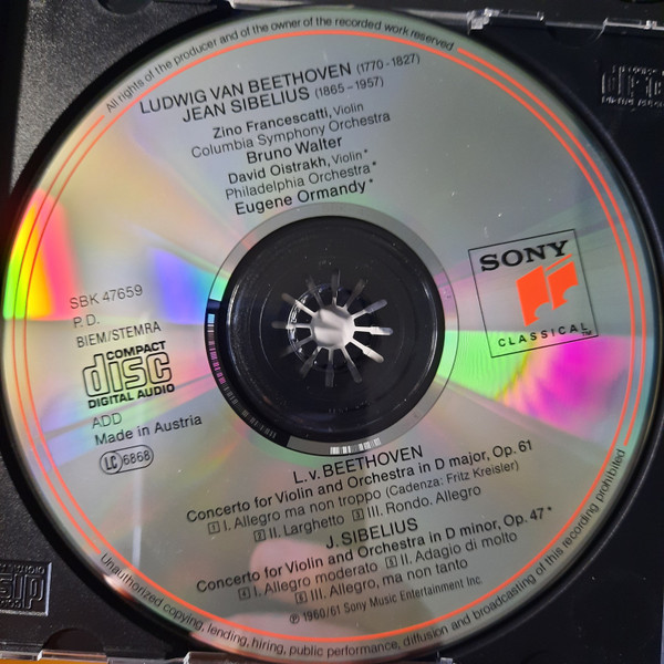 Ludwig van Beethoven - Jean Sibelius , Zino Francescatti , David Oistrach , Bruno Walter , Eugene Ormandy - Violin Concertos | Sony Classical (SBK 47659) - 2