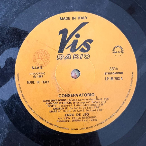Enzo De Leo - Conservatorio | Vis Radio (LP IM 793) - 3 Enzo De Leo - Conservatorio | Vis Radio (LP IM 793) - 3