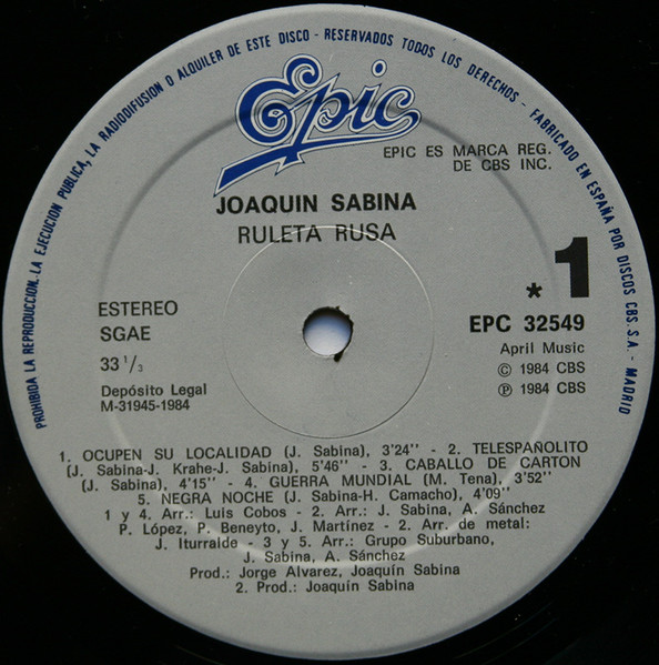Joaquín Sabina - Ruleta Rusa | Epic (EPC 32549) - 3