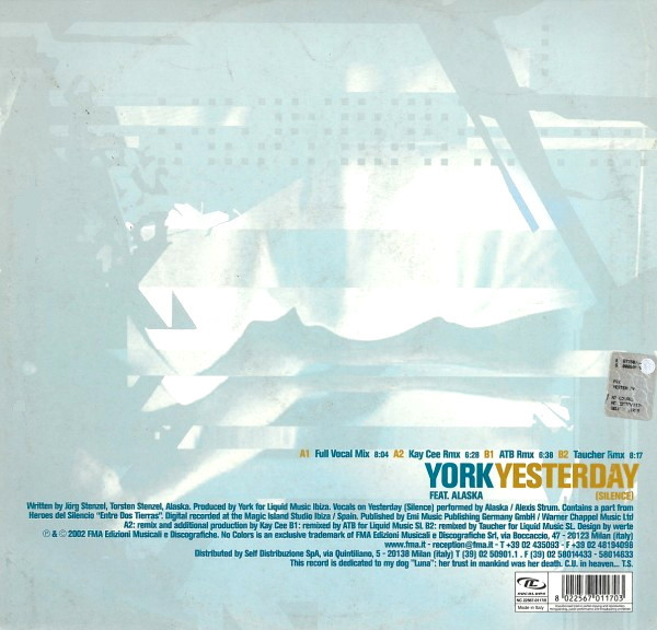 York Feat. Alaska - Yesterday (Silence) | No Colors (NC 22567-0117/0) - 2