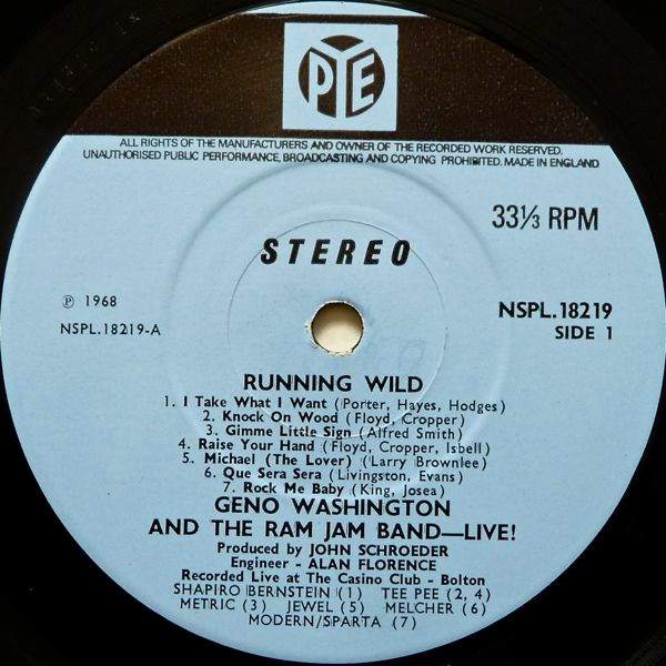 Geno Washington & The Ram Jam Band - Running Wild | Pye Records (NSPL. 18219) - 3