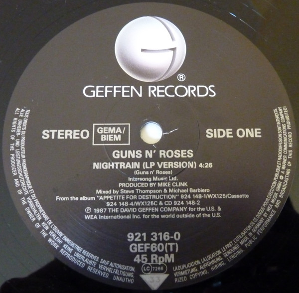 Guns N' Roses - Nightrain | Geffen Records (GEF 60T) - 3 Guns N' Roses - Nightrain | Geffen Records (GEF 60T) - 3