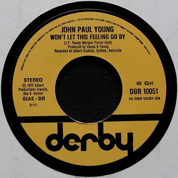 John Paul Young - Love Is In The Air / Won't Let This Feeling Go By | Derby (DBR 10051) - 4