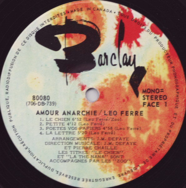 Léo Ferré - Amour Anarchie: Ferré 70 | Barclay (80080) - 2