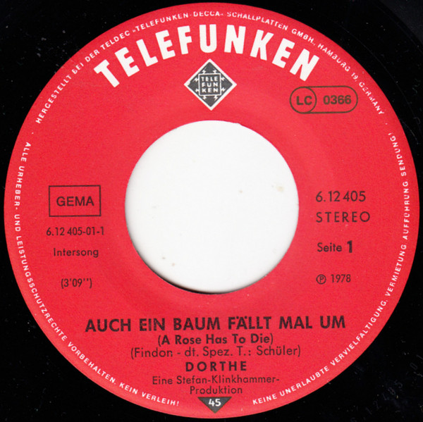 Dorthe Kollo - Auch Ein Baum Fällt Mal Um / Ein Clown Mit Roten Ohren | Telefunken (6.12 405) - 2