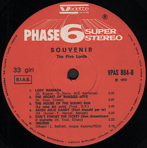 The Five Lords - Souvenir | Phase 6 Super Stereo (VPAS 884) - 4