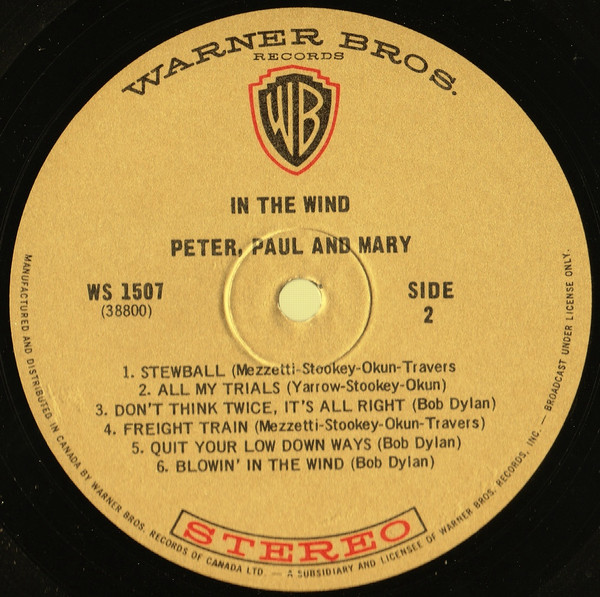 Peter, Paul & Mary - In The Wind [Vinyl] | Warner Bros. Records (WS 1507) - 3