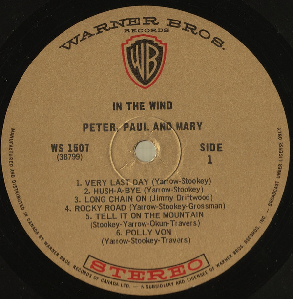 Peter, Paul & Mary - In The Wind [Vinyl] | Warner Bros. Records (WS 1507) - 2