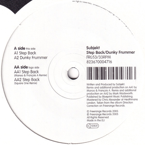 Subjekt - Step Back / Dunky Frummer | Freerange Records (FR053)