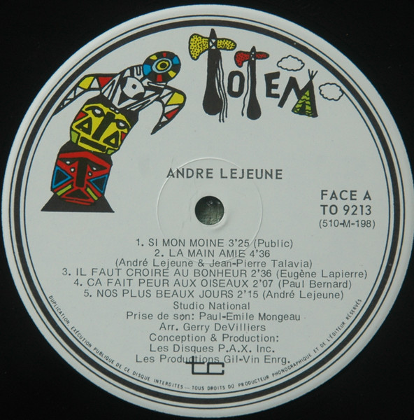 André Lejeune - Avec Tendresse, Avec Gaieté [Vinyl] | Totem (TO-9213) - 3