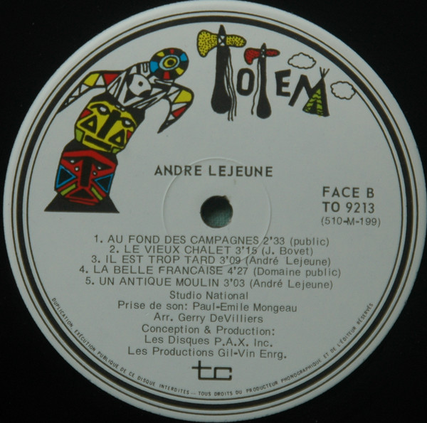 André Lejeune - Avec Tendresse, Avec Gaieté [Vinyl] | Totem (TO-9213) - 4