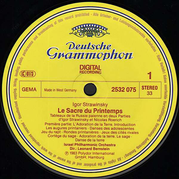 Igor Stravinsky - Israel Philharmonic Orchestra , Leonard Bernstein - Le Sacre Du Printemps | Deutsche Grammophon (2532 075) - 3 Igor Stravinsky - Israel Philharmonic Orchestra , Leonard Bernstein - Le Sacre Du Printemps | Deutsche Grammophon (2532 075) - 3
