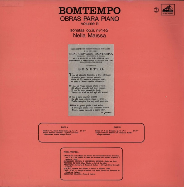 João Domingos Bomtempo / Nella Maissa - Obras Para Piano Volume 5 | A Voz Do Dono (11C 051-40590) - 2
