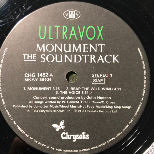 Ultravox - Monument The Soundtrack | Chrysalis (CHG 1452) - 3 Ultravox - Monument The Soundtrack | Chrysalis (CHG 1452) - 3