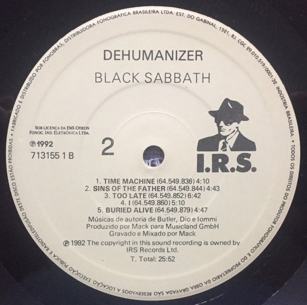 Black Sabbath - Dehumanizer (Brazil) [Vinyl] | I.R.S. Records (713155 1) - 4