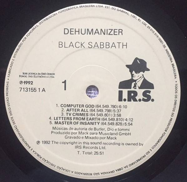 Black Sabbath - Dehumanizer (Brazil) [Vinyl] | I.R.S. Records (713155 1) - 3