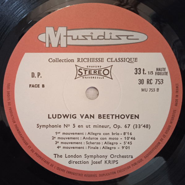 Ludwig van Beethoven - London Symphony Orchestra , Josef Krips - Symphonies No 4 Et 5 [Vinyl] | Musidisc (RC 753) - 4