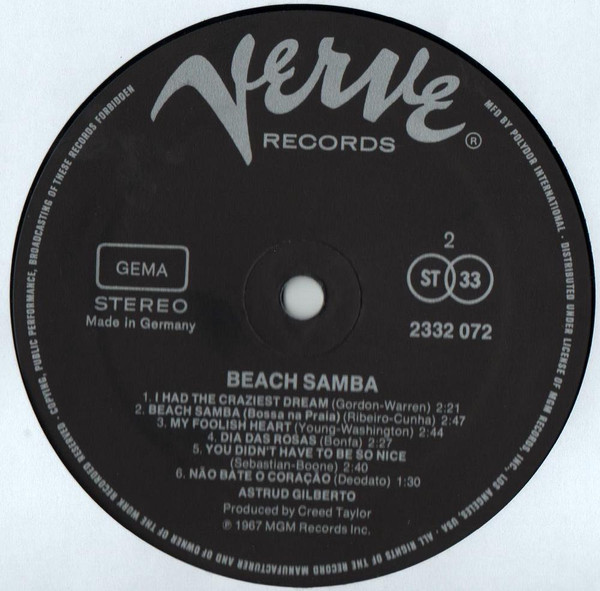 Astrud Gilberto - Beach Samba | Verve Records (2332 072) - 4