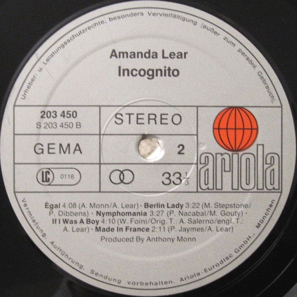 Amanda Lear - Incognito [Vinyl] | Ariola (203 450) - 4