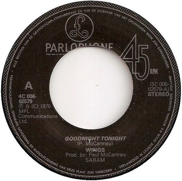 Wings - Goodnight Tonight | Parlophone (4C 006-62579) - 3 Wings - Goodnight Tonight | Parlophone (4C 006-62579) - 3