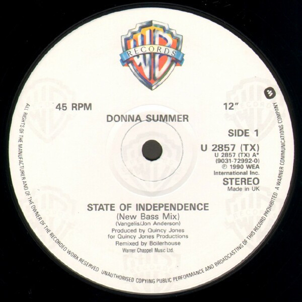 Donna Summer - State Of Independence (New Bass Mix) | Warner Bros. Records (U 2857 TX) - 3