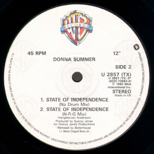 Donna Summer - State Of Independence (New Bass Mix) | Warner Bros. Records (U 2857 TX) - 4