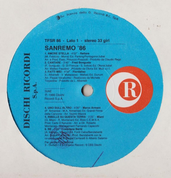 Various - Sanremo 86 | Ricordi (TFSR 86) - 3
