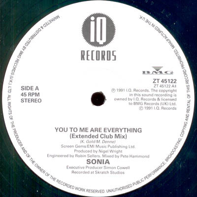 Sonia - You To Me Are Everything | I.Q. Records (ZT 45122) - 3
