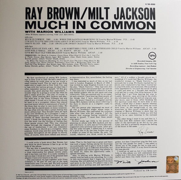 Ray Brown / Milt Jackson - Much In Common | Verve Records (V/V6-8580) - 2 Ray Brown / Milt Jackson - Much In Common | Verve Records (V/V6-8580) - 2