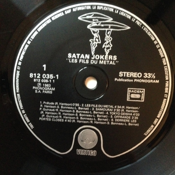 Satan Jokers - Les Fils Du Métal | Vertigo (812 035-1) - 4