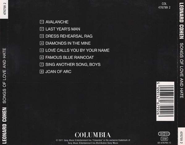 Leonard Cohen - Songs Of Love And Hate | Columbia (COL 476799 2) - 2