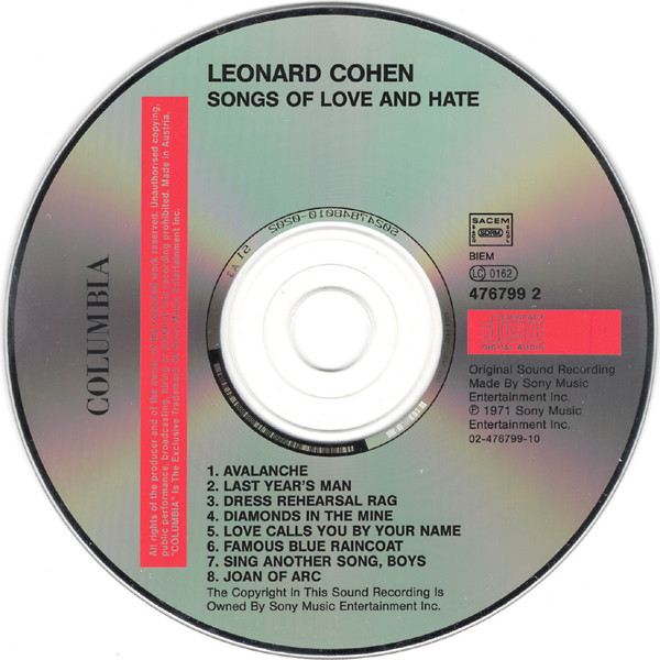 Leonard Cohen - Songs Of Love And Hate | Columbia (COL 476799 2) - 3