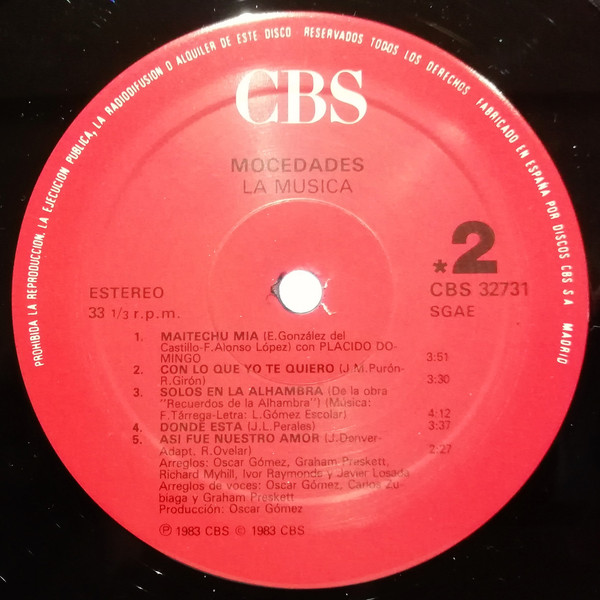 Mocedades - La Música | CBS (CBS 32731) - 4