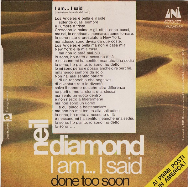 Neil Diamond - I Am... I Said | UNI Records (6073 027) - 2