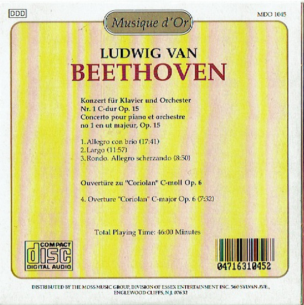 Simfonični Orkester RTV Ljubljana - Konzert Für Klavier Und Orchester Nr. 1 C-dur Op. 15 - Ouvertüre Zu "Coriolan" | Musique d'Or (MDO 1045) - 2
