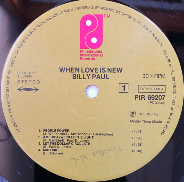 Billy Paul - When Love Is New | Philadelphia International Records (PIR 69207) - 3 Billy Paul - When Love Is New | Philadelphia International Records (PIR 69207) - 3