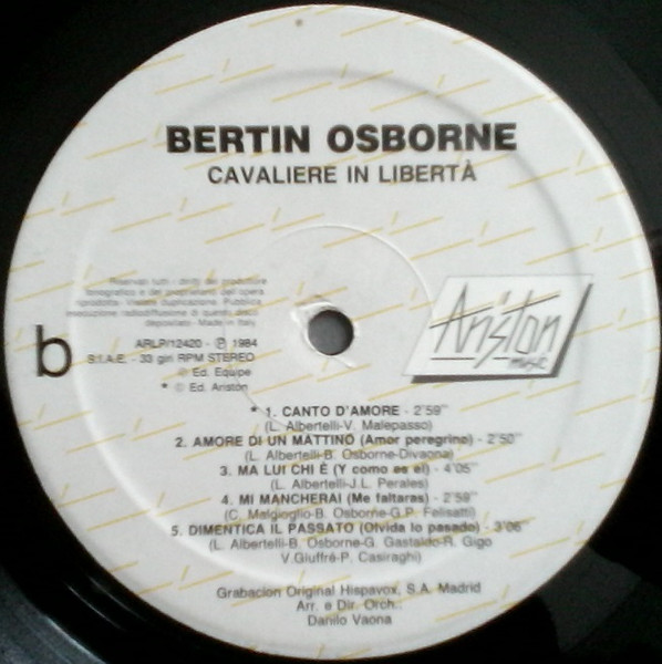 Bertín Osborne - Cavaliere In Libertà | Ariston Music (ARLP 12420) - 4