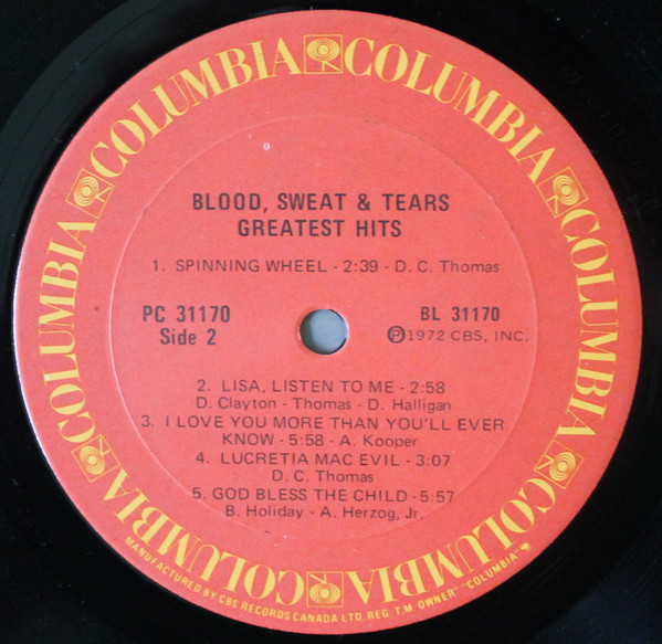 Blood, Sweat And Tears - Blood, Sweat And Tears Greatest Hits | Columbia (WPC 31170) - 2