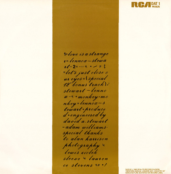 Eurythmics - Love Is A Stranger | RCA (DAT 1) - 2
