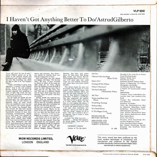 Astrud Gilberto - I Haven't Got Anything Better To Do | Verve Records (VLP 9242) - 2