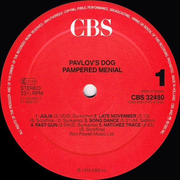 Pavlov's Dog - Pampered Menial | CBS (CBS 32480) - 3