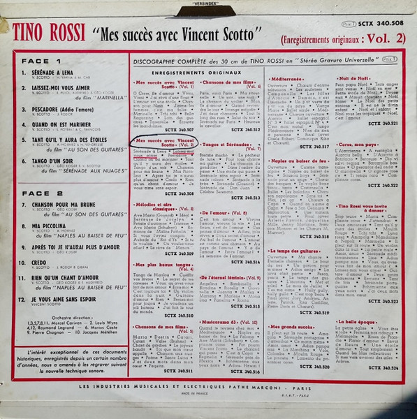 Tino Rossi - Mes Succès Avec Vincent Scotto Vol. 2 | Columbia (SCTX 340.508) - 2