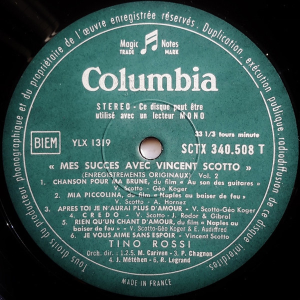 Tino Rossi - Mes Succès Avec Vincent Scotto Vol. 2 | Columbia (SCTX 340.508) - 4