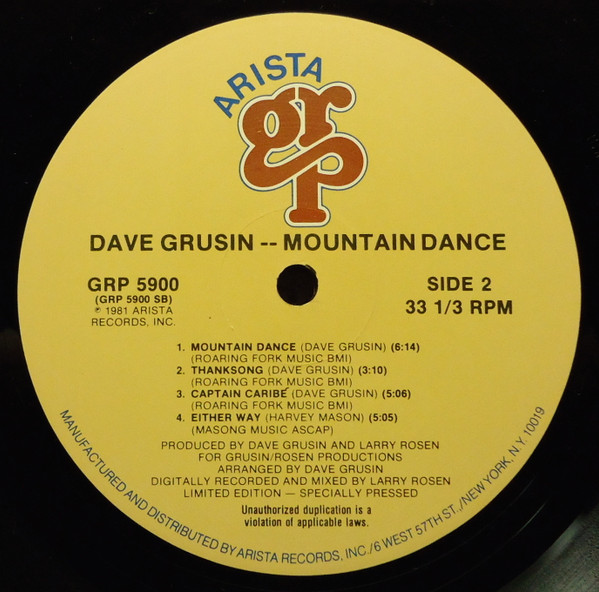 Dave Grusin - Mountain Dance | Arista GRP (GRP 5900) - 4