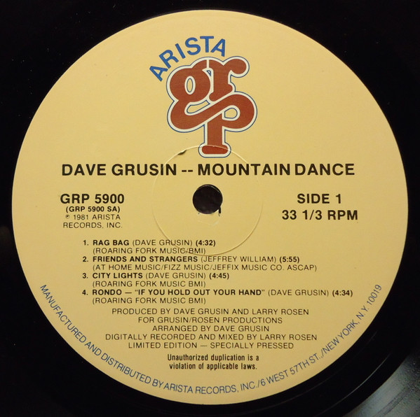 Dave Grusin - Mountain Dance | Arista GRP (GRP 5900) - 3