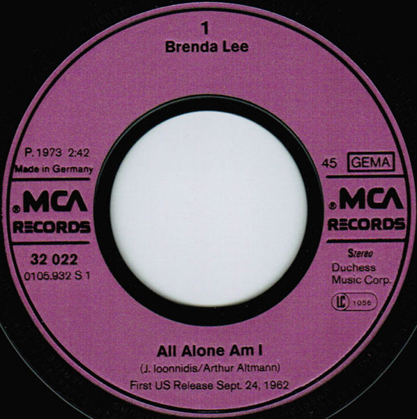Brenda Lee - All Alone Am I / Dum Dum | MCA Records (32 022) - 3
