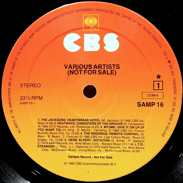 Various - Various Artists (Not For Sale) | CBS (SAMP 16) - main Various - Various Artists (Not For Sale) | CBS (SAMP 16) - main