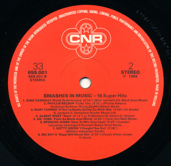 Various - Smashes In Music - 16 Super Hits | CNR Records (659.001) - 4