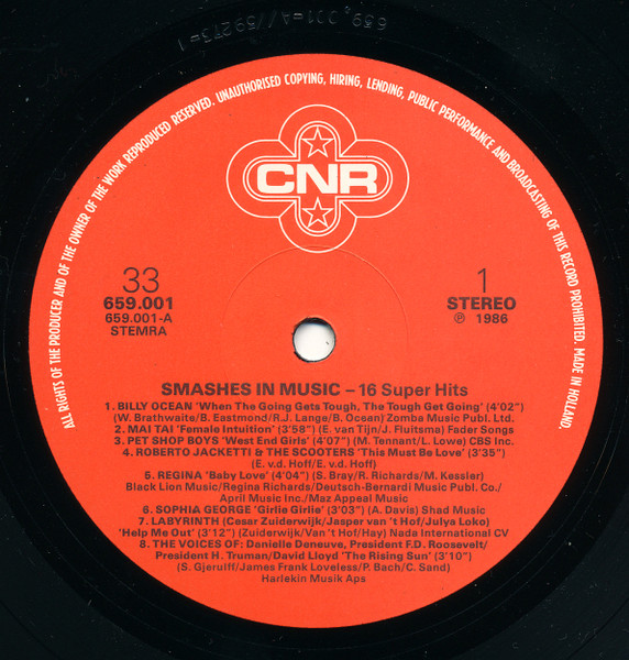 Various - Smashes In Music - 16 Super Hits | CNR Records (659.001) - 3